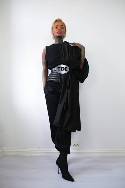 Shop Emerging Contemporary Conscious Womenswear Brand Too Damn Expensive Black Oversized Buckle Belt at Erebus