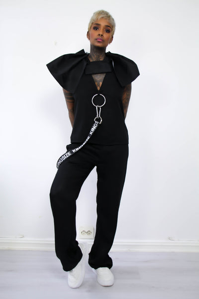 Shop Emerging Contemporary Urban Conscious Womenswear Brand Too Damn Expensive Black Oversized Tuxedo Trousers at Erebus