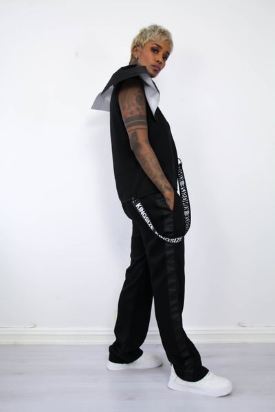 Shop Emerging Contemporary Urban Conscious Womenswear Brand Too Damn Expensive Black Oversized Tuxedo Trousers at Erebus