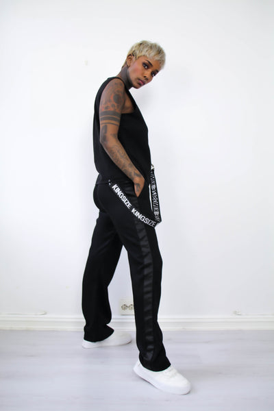 Shop Emerging Contemporary Urban Conscious Womenswear Brand Too Damn Expensive Black Oversized Tuxedo Trousers at Erebus