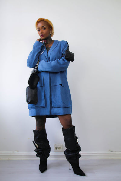 Shop Emerging Contemporary Urban Conscious Womenswear Brand Too Damn Expensive Long Denim Jacket at Erebus