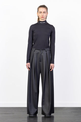 Shop Emerging Alternative Fashion Unisex Street Brand Monochrome AW23 Anamorphic Collection Black Wool Blend Inverted Pleat Trousers at Erebus