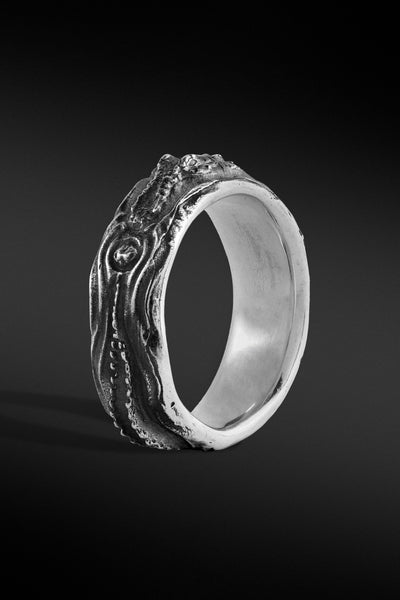 Shop Artisan Jewellery Brand Helios Sterling Silver Caiman Black Ring at Erebus