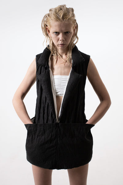 Shop Emerging Conceptual Dark Fashion Womenswear Brand DZHUS Pseudo AW22 Collection Graphite and Ivory Extract Transformable Jacket / Waistcoat / Jumpsuit / Trousers at Erebus