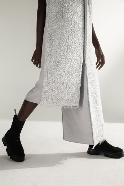 Shop Emerging Conceptual Dark Fashion Womenswear Brand DZHUS Transit Collection Light Grey Migrant Transformable Scarf / Jumpsuit at Erebus
