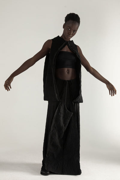 Shop Emerging Conceptual Dark Fashion Womenswear Brand DZHUS Transit Collection Black Escape Transformable Skirt / Dress / Waistcoat / Trousers at Erebus