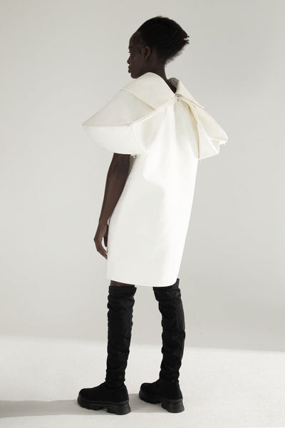 Shop Emerging Conceptual Dark Fashion Womenswear Brand DZHUS Transit Collection Ivory ID Transformable Dress at Erebus