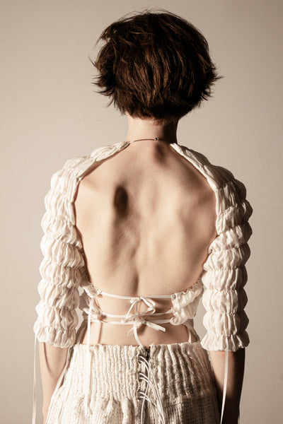 Shop Emerging Conceptual Dark Fashion Womenswear Brand DZHUS Thesaurus Collection Ivory Reference Transformable Top / Necklace at Erebus