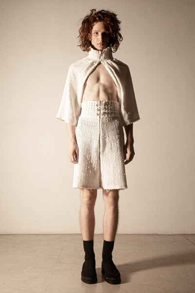 Shop Emerging Conceptual Dark Fashion Womenswear Brand DZHUS Thesaurus Collection Ivory Guideline Transformable Skirt / Shorts / Hat / Cape / Top at Erebus