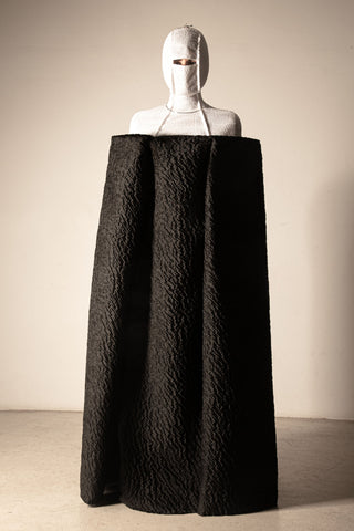 Shop Emerging Conceptual Dark Fashion Womenswear Brand DZHUS Thesaurus Collection Black and White Thesis Transformable Dress / Hood at Erebus