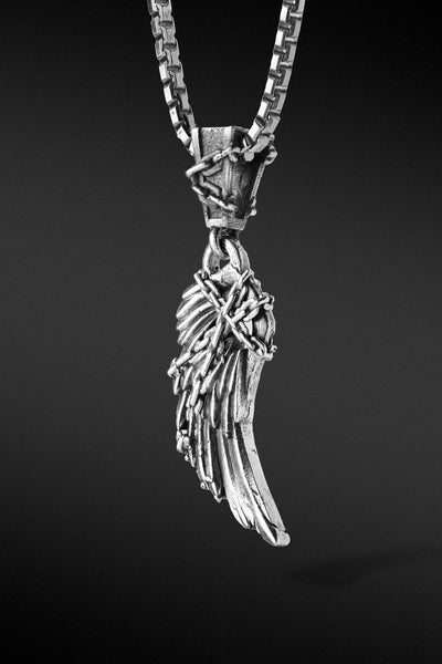 Shop Artisan Jewellery Brand Helios Sterling Silver Freedom Chained Wing Pendant at Erebus