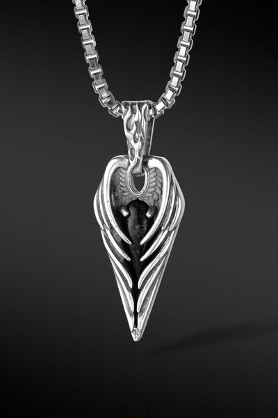 Shop Artisan Jewellery Brand Helios Sterling Silver and Onyx Stone Patient Wing Pendant at Erebus