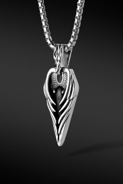 Shop Artisan Jewellery Brand Helios Sterling Silver and Onyx Stone Patient Wing Pendant at Erebus