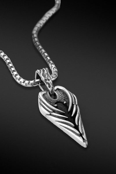 Shop Artisan Jewellery Brand Helios Sterling Silver and Onyx Stone Patient Wing Pendant at Erebus