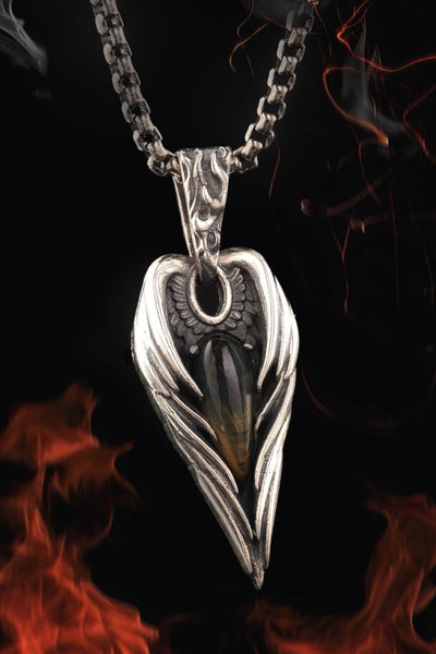 Shop Artisan Jewellery Brand Helios Sterling Silver and Onyx Stone Patient Wing Pendant at Erebus