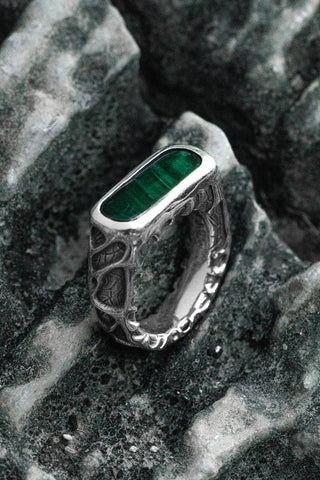 Shop Artisan Jewellery Brand Helios Sterling Silver Roots Green Ring at Erebus