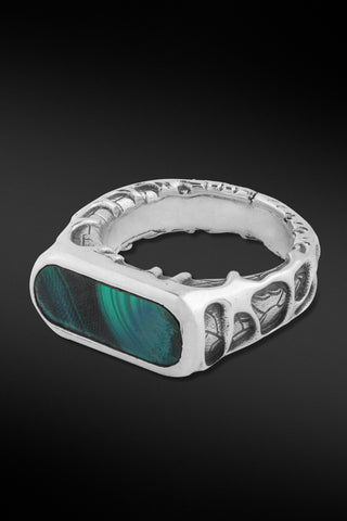 Shop Artisan Jewellery Brand Helios Sterling Silver Roots Green Ring at Erebus