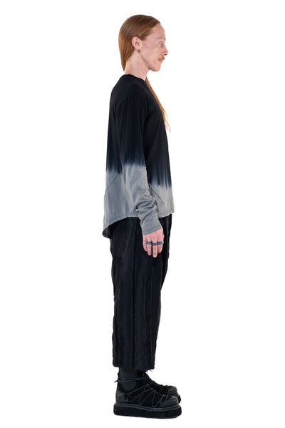 Shop Emerging Slow Fashion Genderless Alternative Avant-garde Designer Mark Baigent Annex Collection Fair Trade Black to Magnesium Ombre Cotton Tikki Top at Erebus