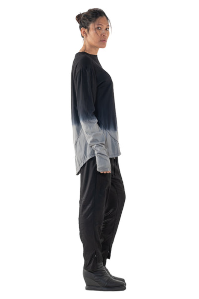 Shop Emerging Slow Fashion Genderless Alternative Avant-garde Designer Mark Baigent Annex Collection Fair Trade Black to Magnesium Ombre Cotton Tikki Top at Erebus