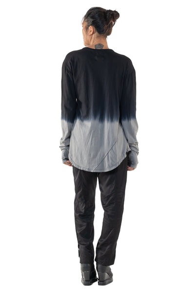 Shop Emerging Slow Fashion Genderless Alternative Avant-garde Designer Mark Baigent Annex Collection Fair Trade Black to Magnesium Ombre Cotton Tikki Top at Erebus