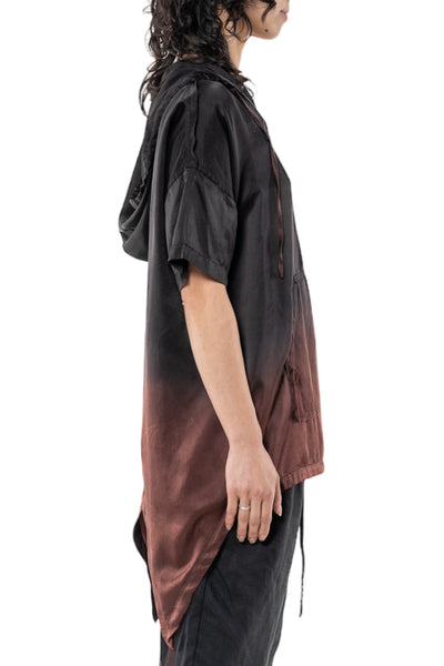 Shop Emerging Slow Fashion Genderless Alternative Avant-garde Designer Mark Baigent Last Day of our Acquaintance Collection Fair Trade Silk Ombre Dip-dyed Hooded Tusk Shirt at Erebus