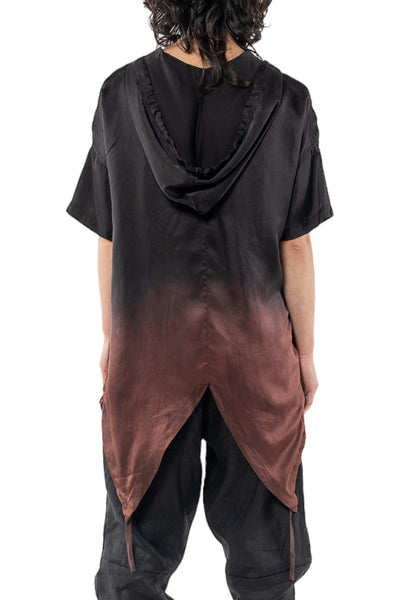 Shop Emerging Slow Fashion Genderless Alternative Avant-garde Designer Mark Baigent Last Day of our Acquaintance Collection Fair Trade Silk Ombre Dip-dyed Hooded Tusk Shirt at Erebus