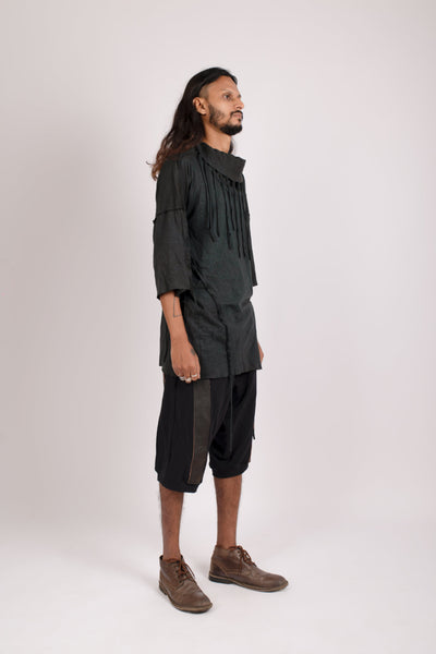 Shop emerging dark alternative conscious fashion genderless brand Anoir by Amal Kiran Jana Black Hemp Vidar Top at Erebus