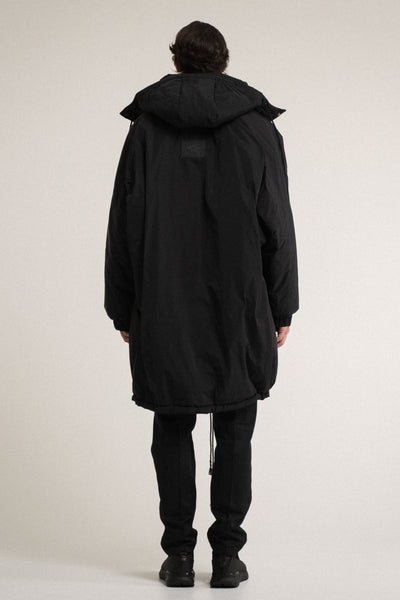 Shop Conscious Contemporary Brand Zsigmond Core Collection Black Recycled Polyester Duvet Coat at Erebus