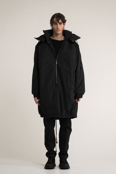 Shop Conscious Contemporary Brand Zsigmond Core Collection Black Recycled Polyester Duvet Coat at Erebus