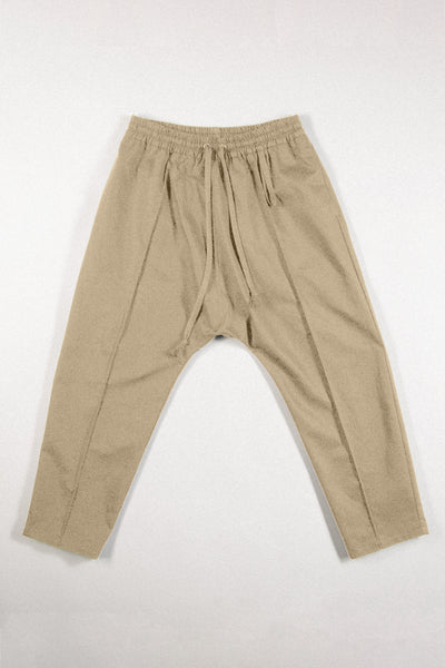 Shop Conscious Contemporary Brand Zsigmond Core Collection Beige Organic Cotton Innate Low Crotch Pants at Erebus