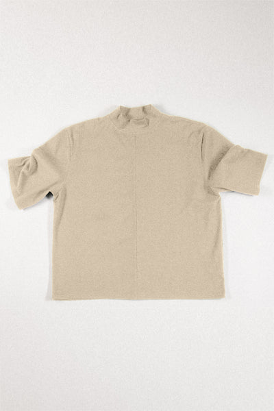 Shop Conscious Contemporary Brand Zsigmond Core Collection Beige Organic Cotton Mock Neck Shirt at Erebus