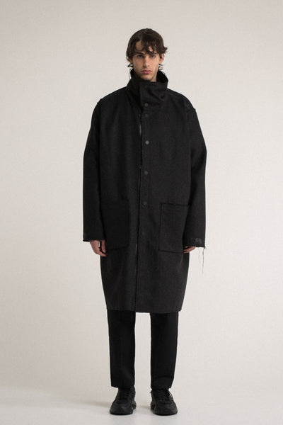 Shop Conscious Contemporary Brand Zsigmond Core Collection Black and Dark Grey Reversible Wool Coat at Erebus