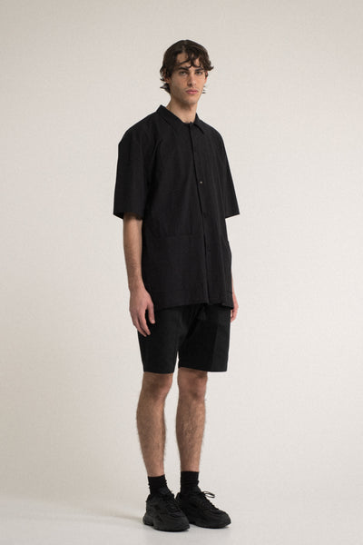 Shop Conscious Contemporary Brand Zsigmond Core Collection Black Organic Cotton Short Sleeve Shirt at Erebus