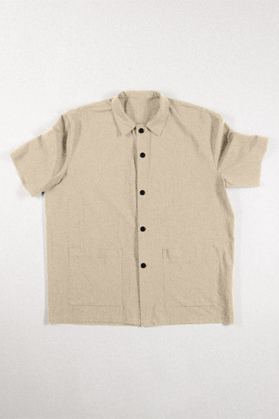 Shop Conscious Contemporary Brand Zsigmond Core Collection Beige Organic Cotton Short Sleeve Shirt at Erebus