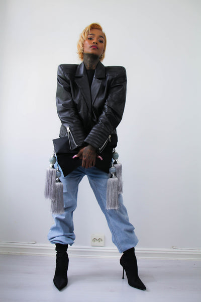 Shop Emerging Contemporary Urban Conscious Womenswear Brand Too Damn Expensive Black Sheepskin Leather Jacket at Erebus