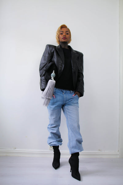 Shop Emerging Contemporary Urban Conscious Womenswear Brand Too Damn Expensive Black Sheepskin Leather Jacket at Erebus