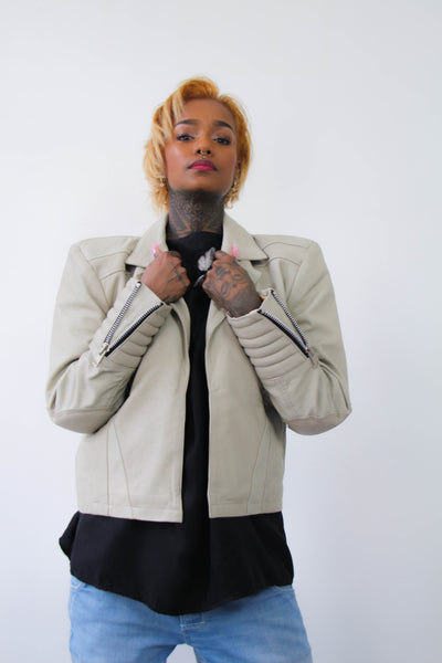 Shop Emerging Contemporary Urban Conscious Womenswear Brand Too Damn Expensive Beige Sheepskin Leather Jacket at Erebus