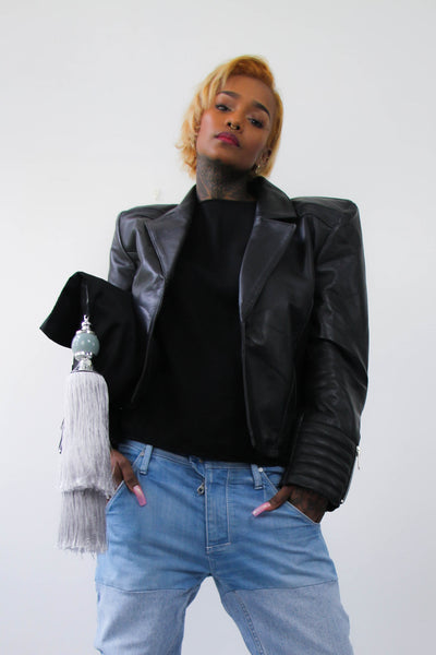 Shop Emerging Contemporary Urban Conscious Womenswear Brand Too Damn Expensive Black Sheepskin Leather Jacket at Erebus