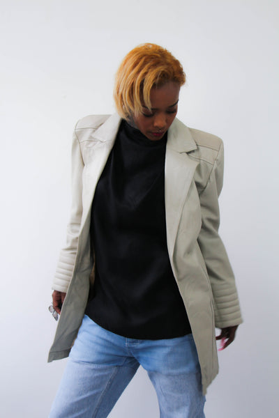 Shop Emerging Contemporary Urban Conscious Womenswear Brand Too Damn Expensive Beige Sheepskin Long Leather Jacket at Erebus