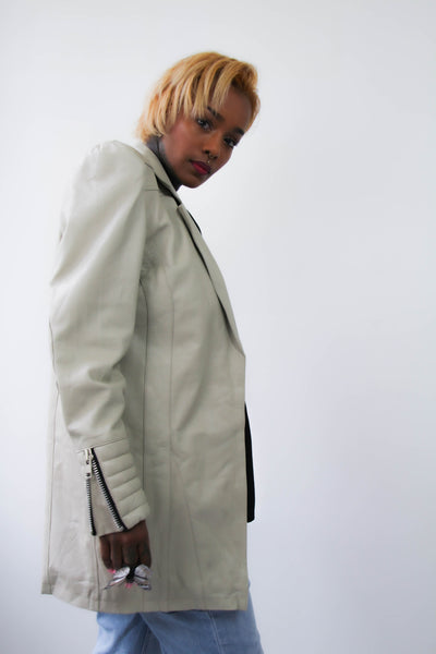 Shop Emerging Contemporary Urban Conscious Womenswear Brand Too Damn Expensive Beige Sheepskin Long Leather Jacket at Erebus