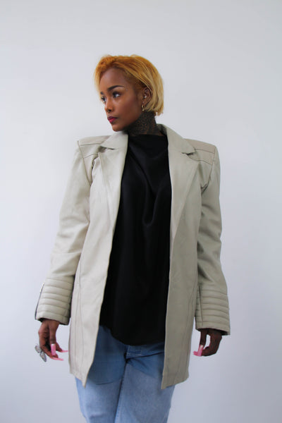 Shop Emerging Contemporary Urban Conscious Womenswear Brand Too Damn Expensive Beige Sheepskin Long Leather Jacket at Erebus