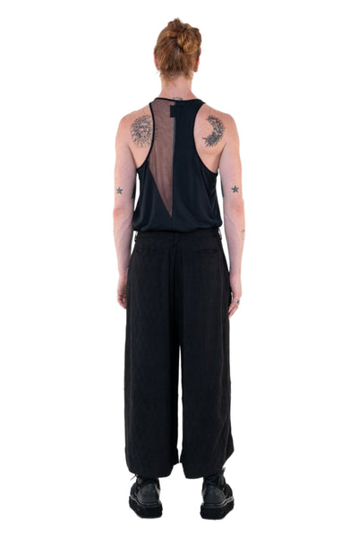 Shop Emerging Slow Fashion Genderless Alternative Avant-garde Designer Mark Baigent Annex Collection Fair Trade Black Linen Viscose Blend About Blank Wide Leg Culottes at Erebus