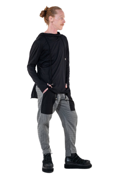 Shop Emerging Slow Fashion Genderless Alternative Avant-garde Designer Mark Baigent Annex Collection Fair Trade Signature Black Cotton Bagamér Hooded Top at Erebus