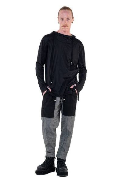 Shop Emerging Slow Fashion Genderless Alternative Avant-garde Designer Mark Baigent Annex Collection Fair Trade Signature Black Cotton Bagamér Hooded Top at Erebus