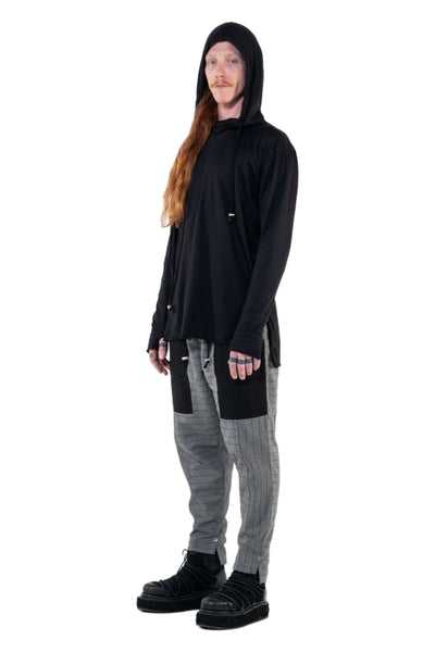 Shop Emerging Slow Fashion Genderless Alternative Avant-garde Designer Mark Baigent Annex Collection Fair Trade Signature Black Cotton Bagamér Hooded Top at Erebus