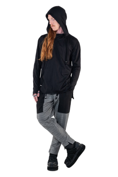 Shop Emerging Slow Fashion Genderless Alternative Avant-garde Designer Mark Baigent Annex Collection Fair Trade Signature Black Cotton Bagamér Hooded Top at Erebus