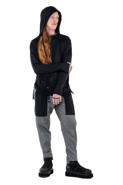 Shop Emerging Slow Fashion Genderless Alternative Avant-garde Designer Mark Baigent Annex Collection Fair Trade Signature Black Cotton Bagamér Hooded Top at Erebus