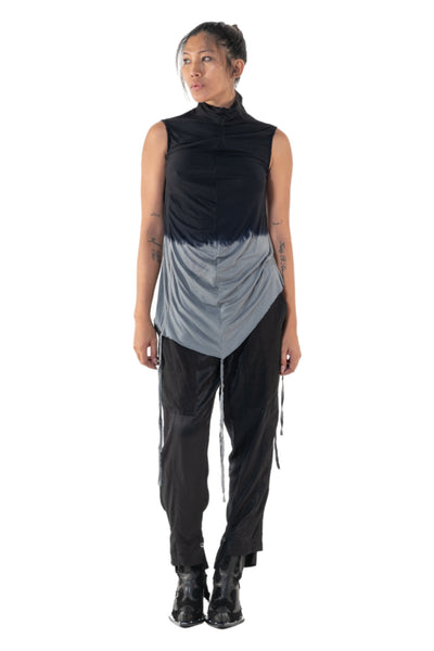 Shop Emerging Slow Fashion Genderless Alternative Avant-garde Designer Mark Baigent Annex Collection Fair Trade Black to Magnesium Ombre Cairon Sleeveless High-neck Top at Erebus