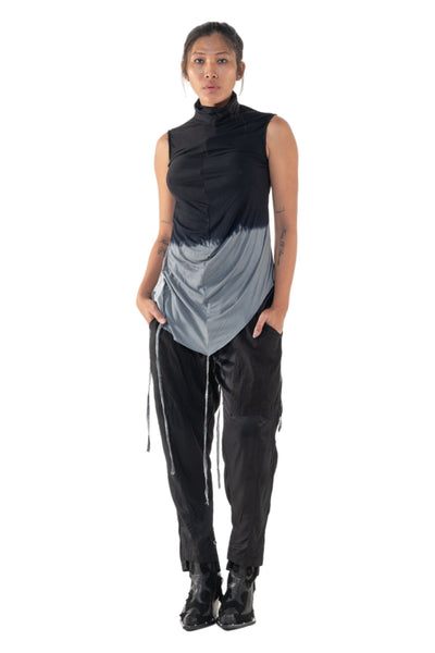 Shop Emerging Slow Fashion Genderless Alternative Avant-garde Designer Mark Baigent Annex Collection Fair Trade Black to Magnesium Ombre Cairon Sleeveless High-neck Top at Erebus