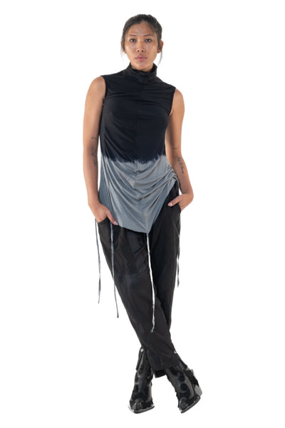 Shop Emerging Slow Fashion Genderless Alternative Avant-garde Designer Mark Baigent Annex Collection Fair Trade Black to Magnesium Ombre Cairon Sleeveless High-neck Top at Erebus